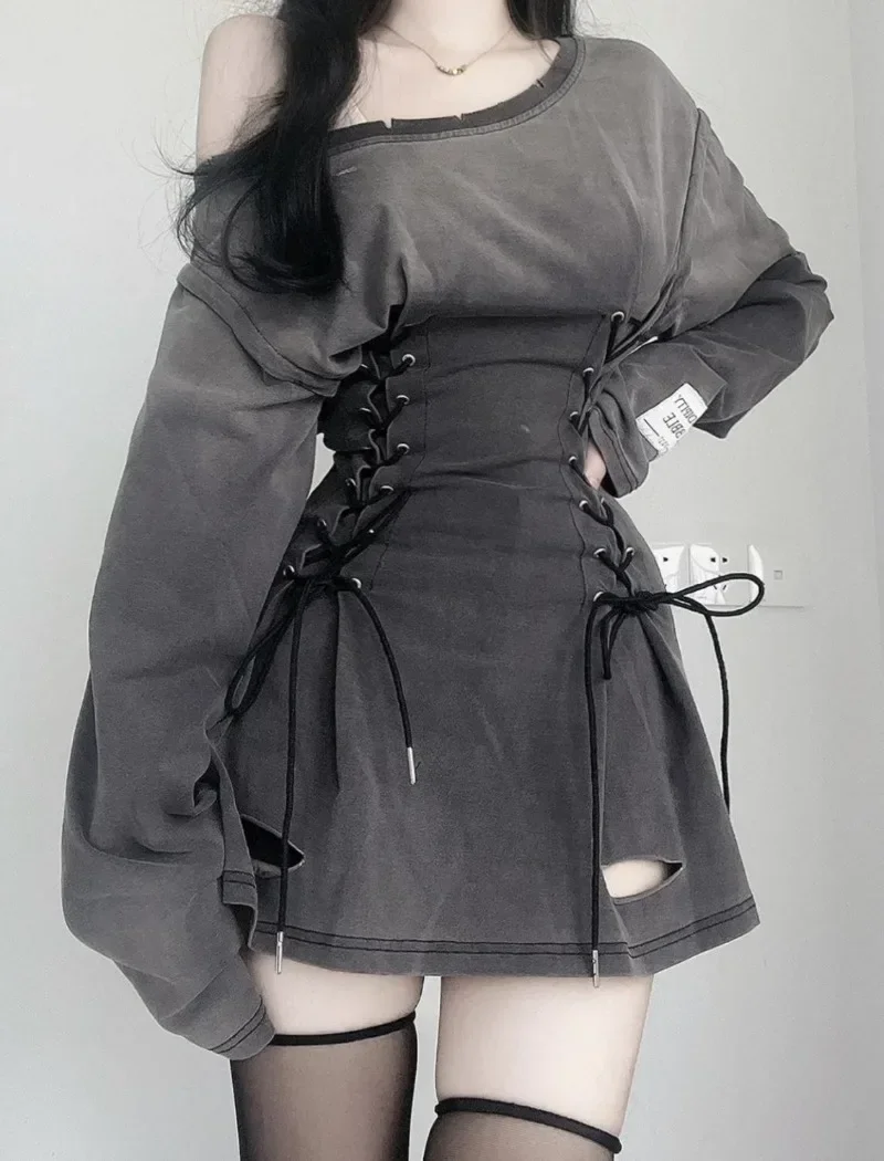 Winter Clothing Aesthetic - Fairycore Grunge gorset sukienka z długim