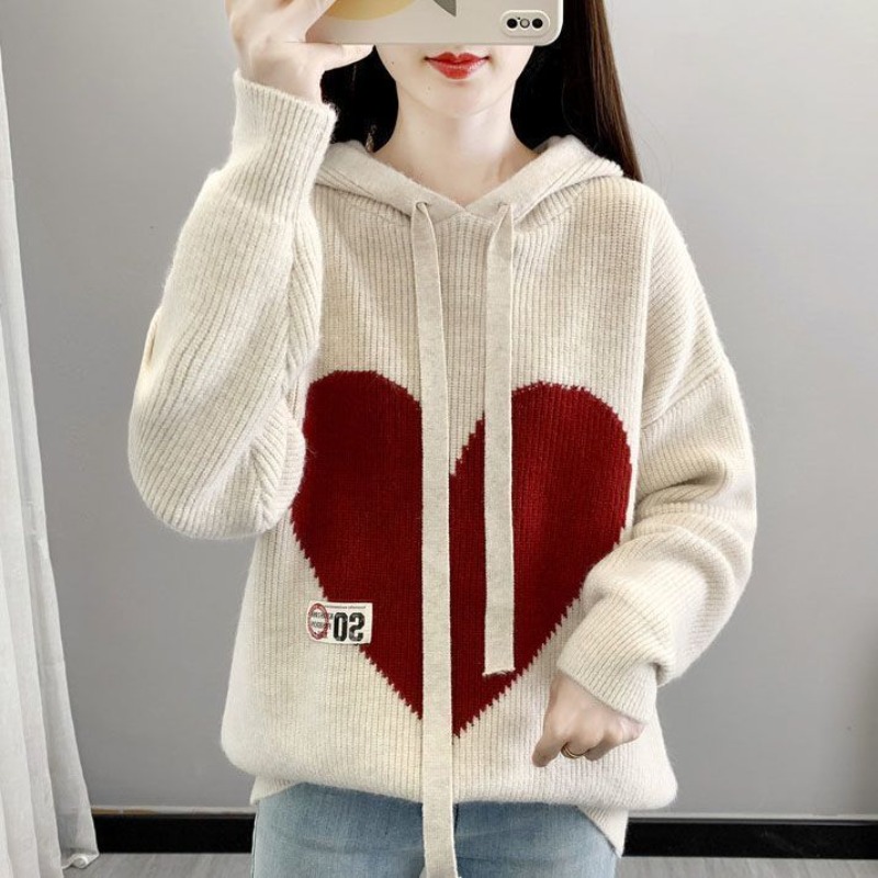 Winter Clothing Drawing - Beżowe damskie bluzy z kapturem, koreańska